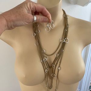 Silver and gold textured necklace and earrings set